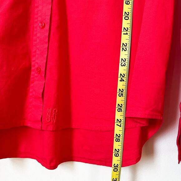 NWT Monrow V-Neck Poplin Button Down Long Sleeve Shirt Pink Womens Large - Picture 8 of 11